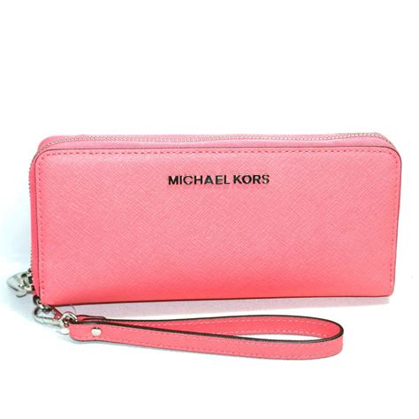 michael kors jet set continental wallet coral|Michael Kors leather continental wristlet.